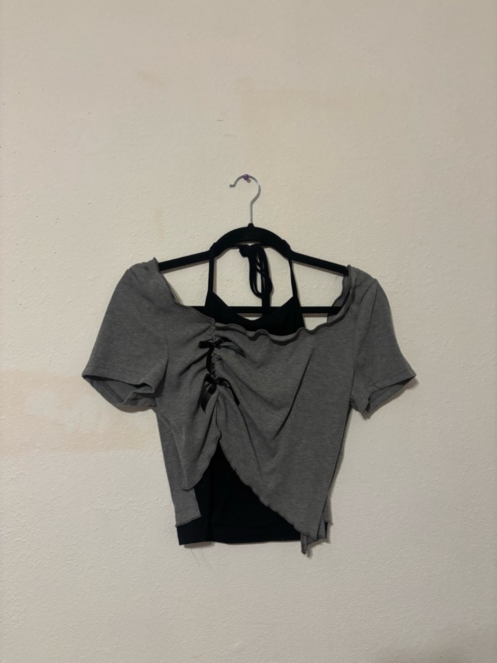 Gray Ruched Short Sleeve Women's Top